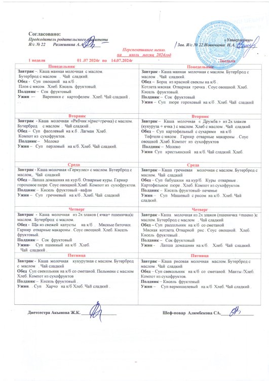 Меню на ИЮЛЬ 2024