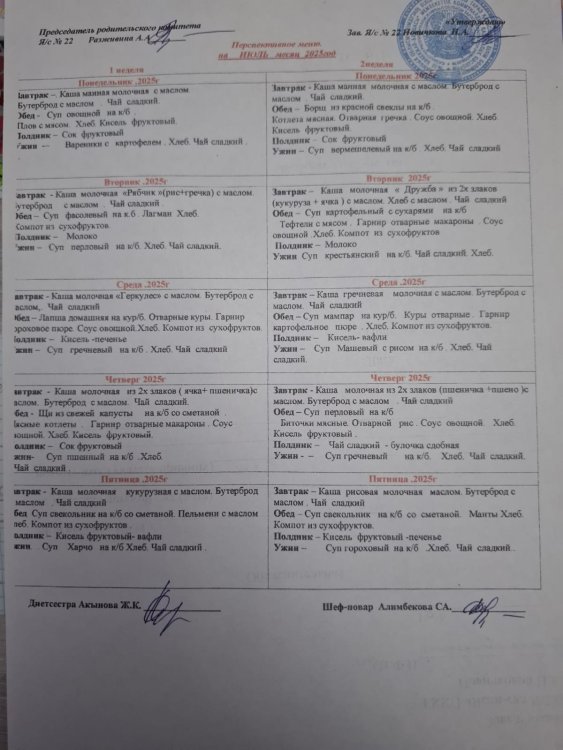 Десятидневное меню Июль 2025год