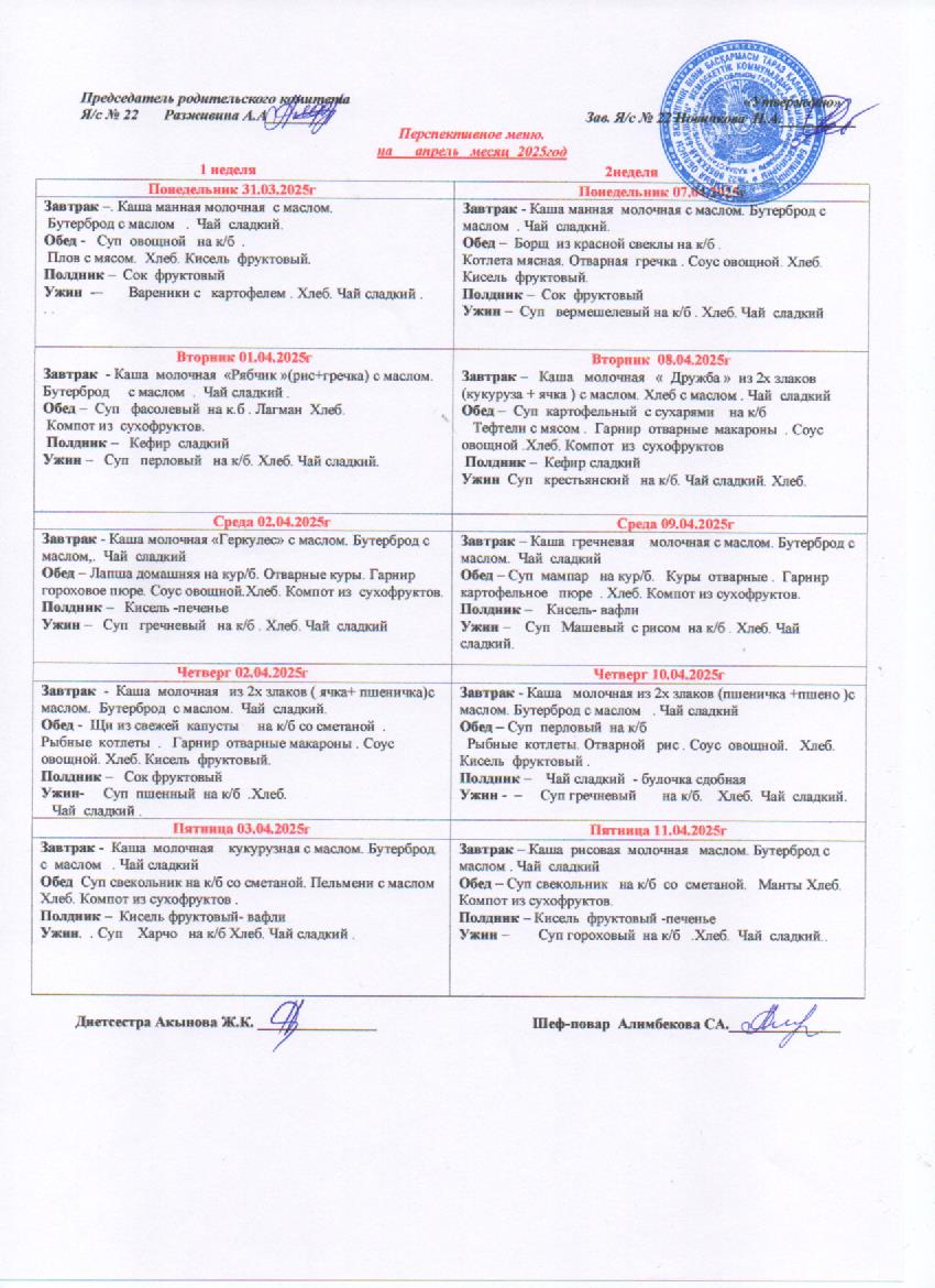 Перспективное десятидневное меню - 31.03.2025 - 11.04.2025