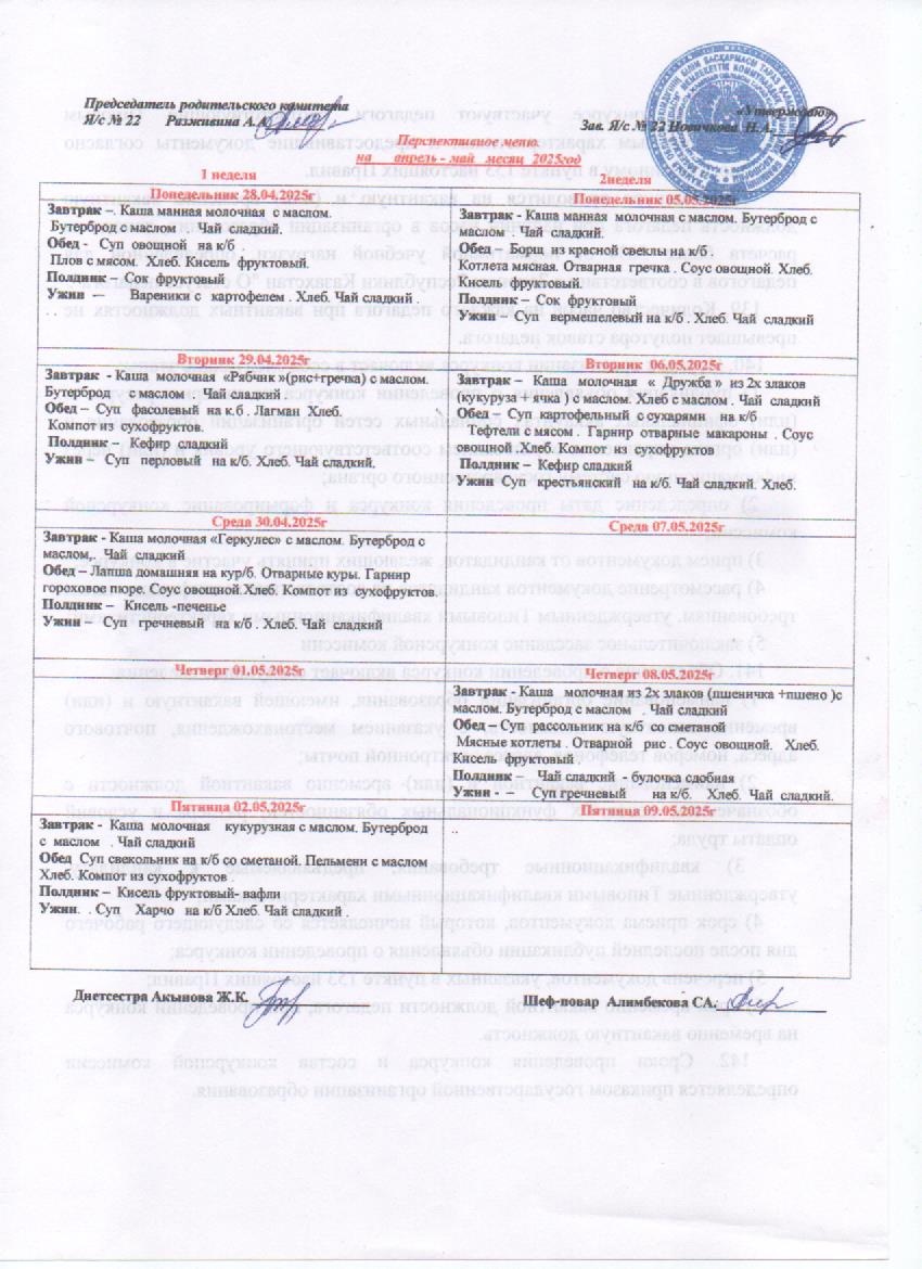 Перспективное десятидневное меню - 28.04.2025 - 09.05.2025